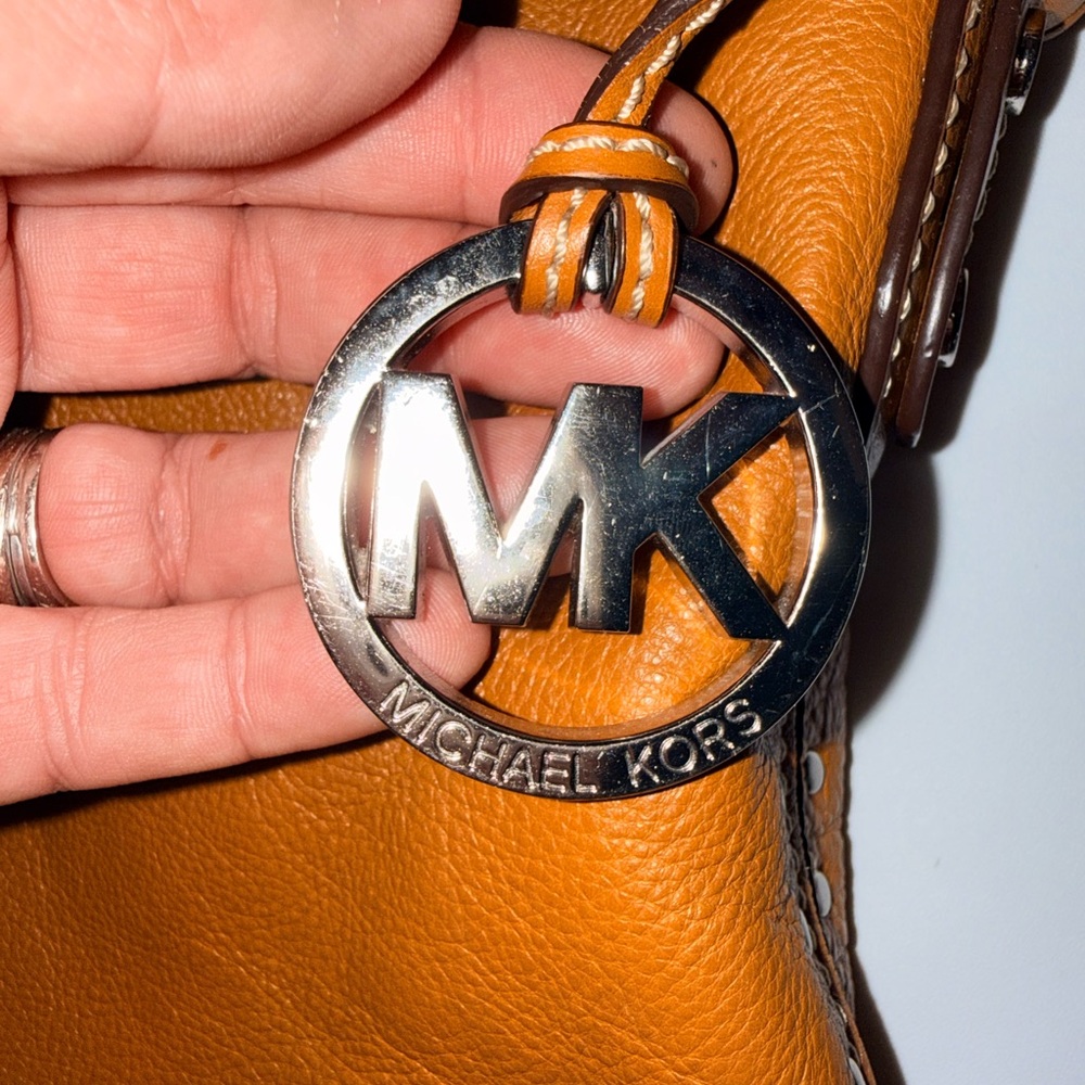 Michael Kors Brown Silver Vintage Astor Large Studded Leather Satchel Dust Bag - Picture 4 of 16
